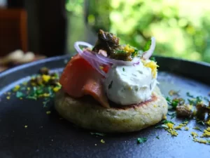 Potato cakes with smoked salmon